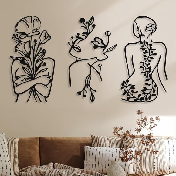 New 3-Piece Minimalist Abstract Metal Woman Line Wall Art for Home Decor
